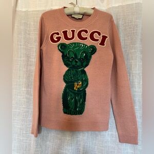Gucci Pink Sweater with Green Bear Motif